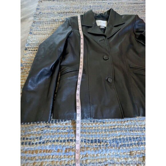 Black Leather Jacket/Coat Button Up M Pockets Y2K Baddie Mobwife Luxury - Picture 4 of 7